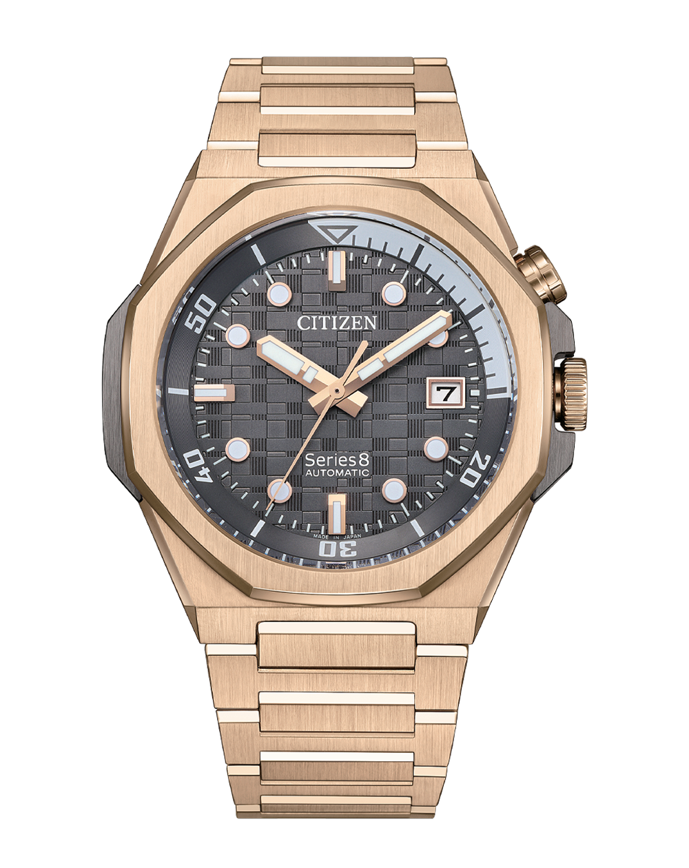 Citizen Series 8 Rose Gold Stainless Steel Black Dial Watch NB6069-53H