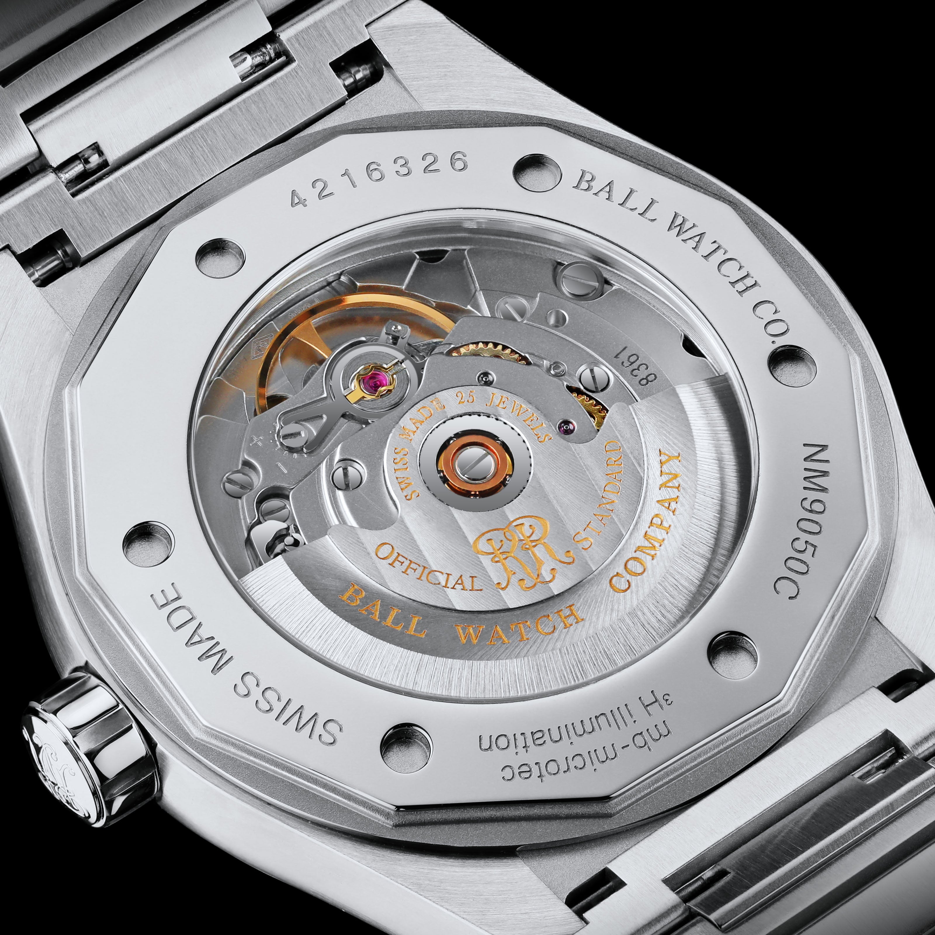 Exhibition case back of Ball Engineer III Marvelight Chronometer Meteorite watch revealing its automatic movement and Swiss craftsmanship.
