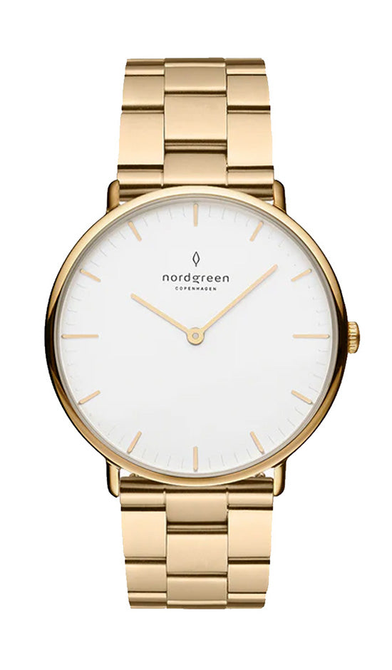 Nordgreen Native 36mm Gold 3 Link Stainless Steel Strap Watch