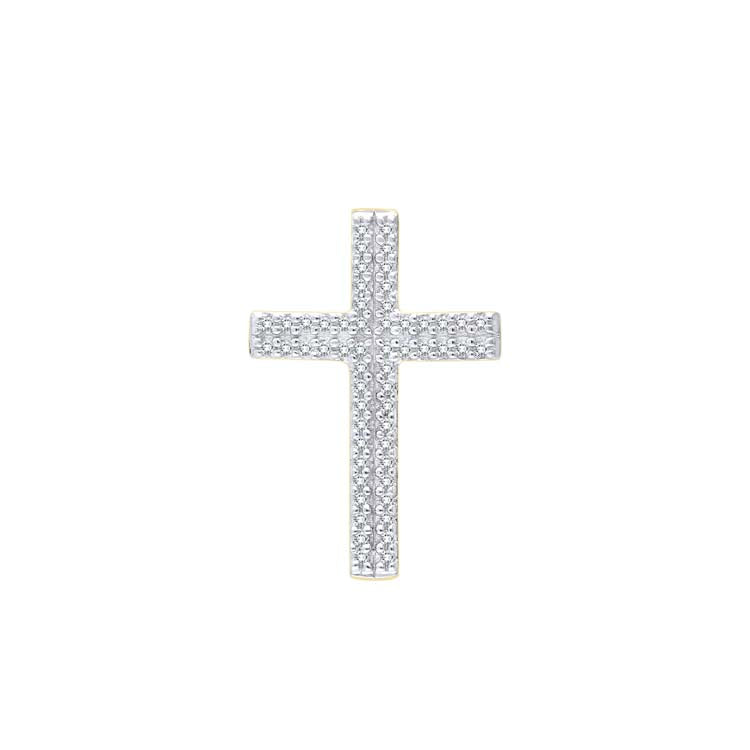0.05ct Diamond Double Row Cross Pendant in 9K Yellow Gold