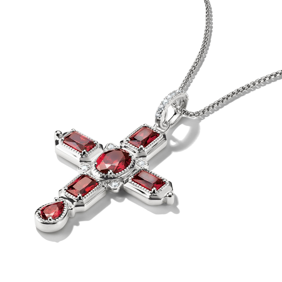 Thomas Sabo Cross Pendant with Red Zirconia Stones Silver