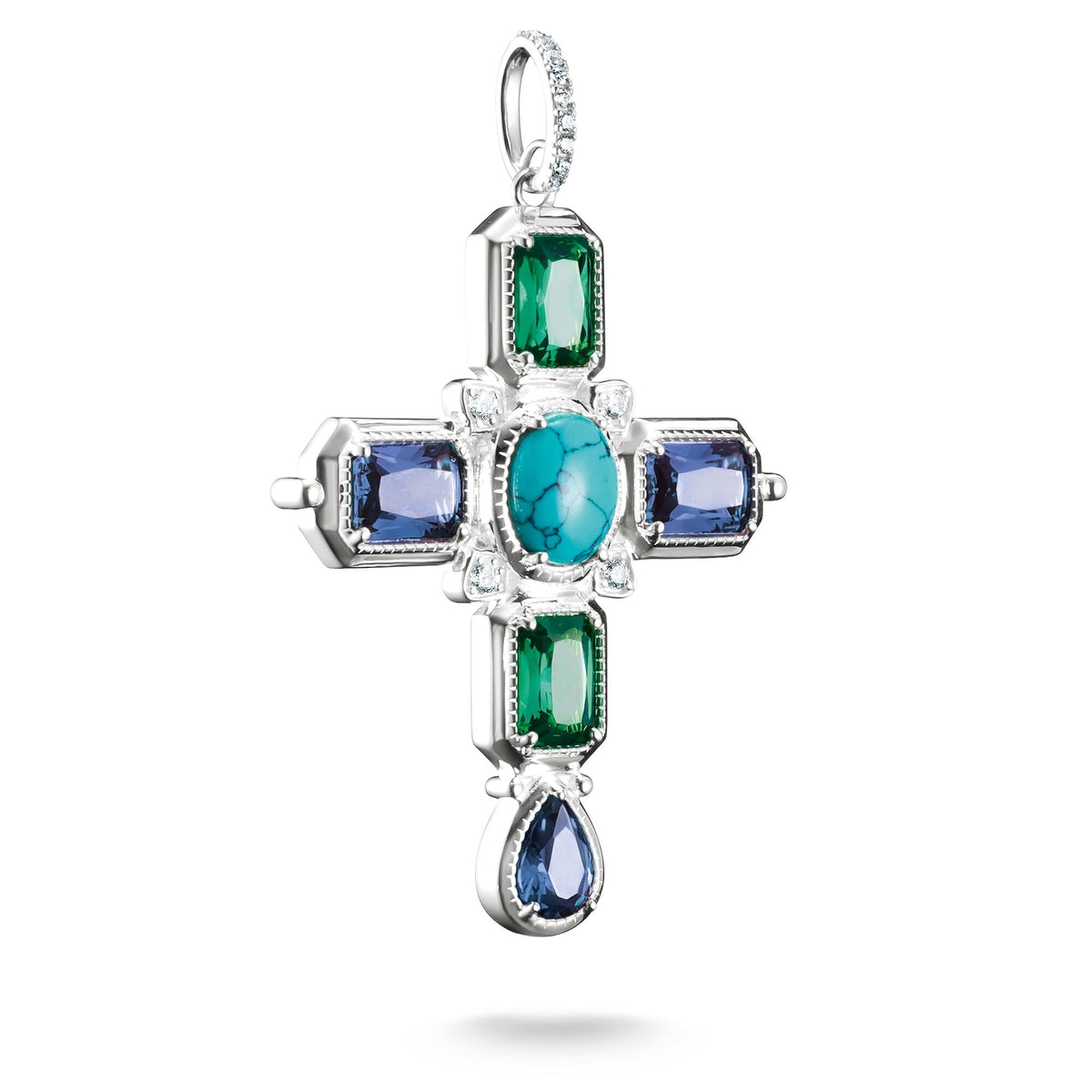 Thomas Sabo Cross pendant with multicoloured stones