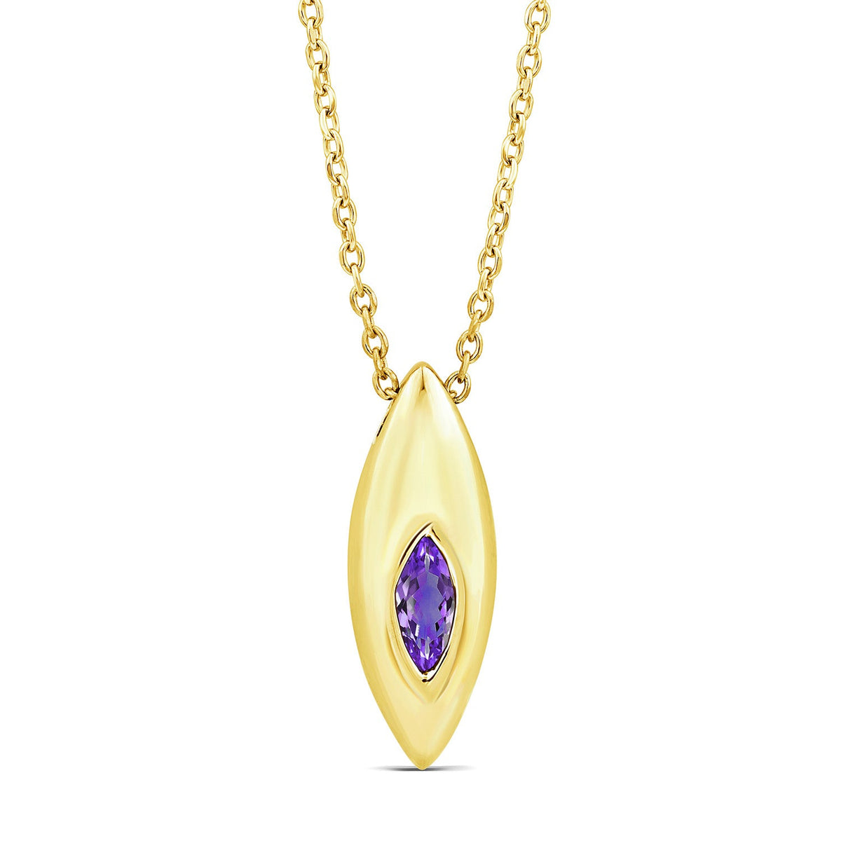 Marquise Purple Amethyst Necklace in 9K Yellow Gold