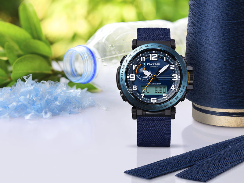 Casio Protek DUO Climber Blue Fabric Strap Watch PRG601YB 2D Watch Direct