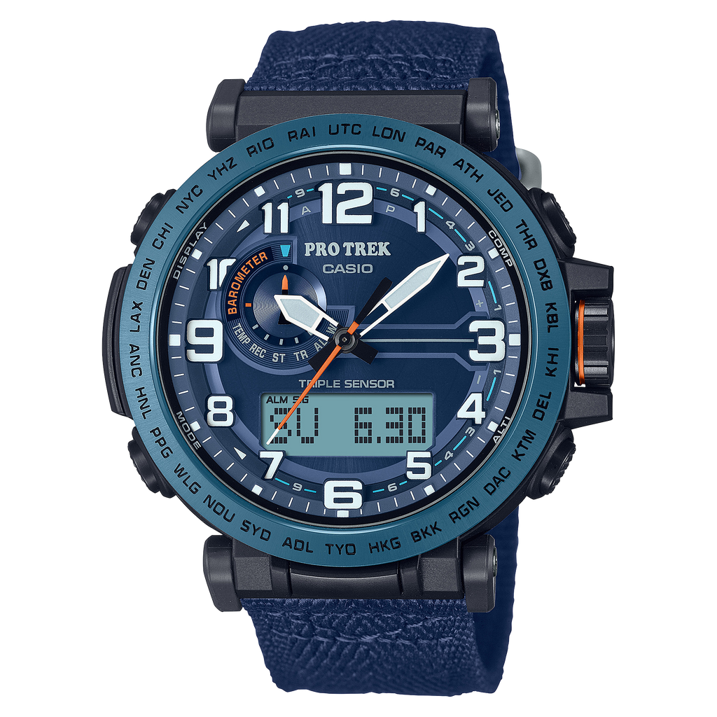 Casio Protek DUO Climber Blue Fabric Strap Watch PRG601YB 2D Watch Direct
