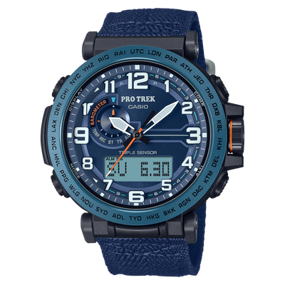 Casio Protek DUO Climber Blue Fabric Strap Watch PRG601YB 2D Watch Direct