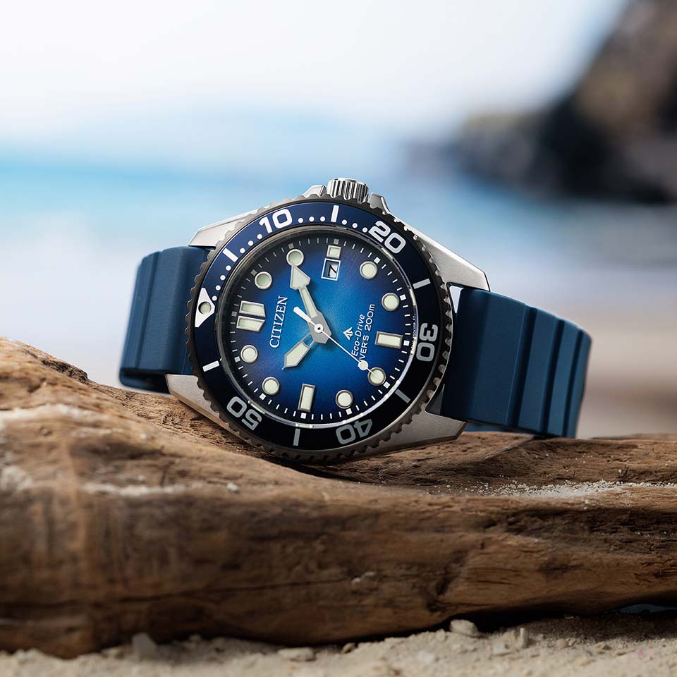 Citizen Promaster Diver BN0267-04L men's watch blue dial navy blue rubber strap case back