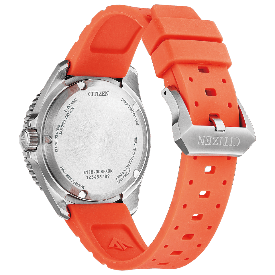 Citizen Promaster Diver BN0268-01E men's watch black dial orange rubber strap side profile