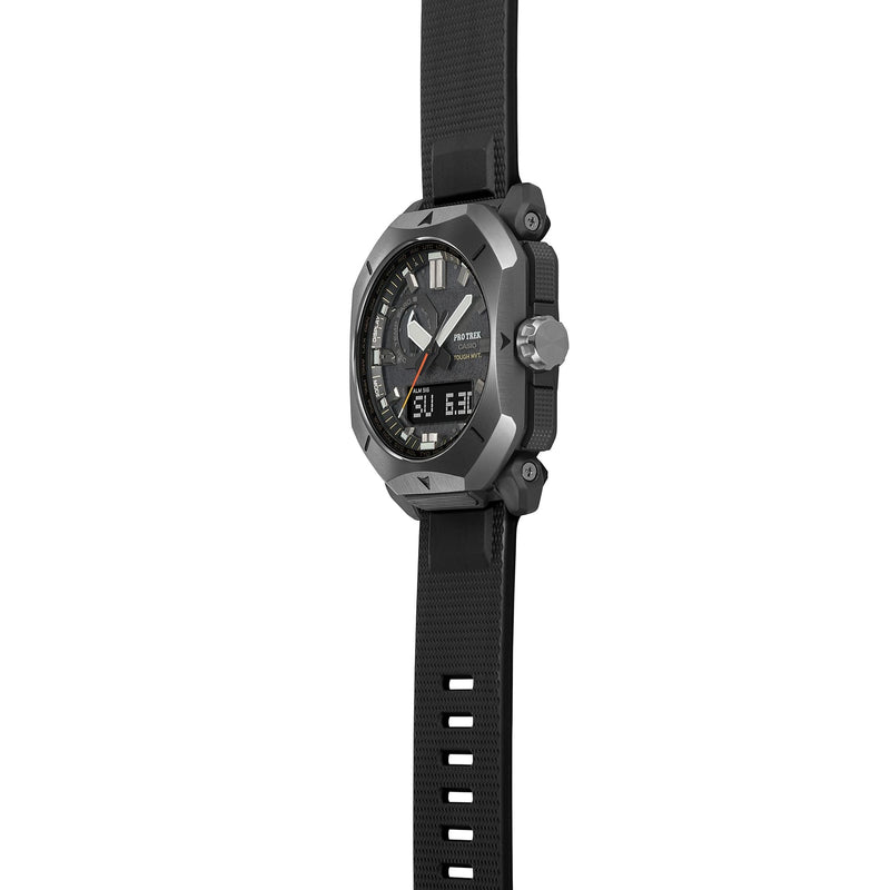a close up of a watch on a white background