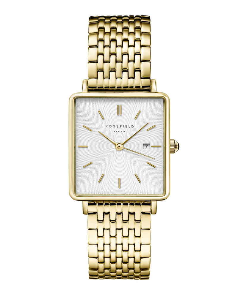 Rosefield The Boxy White Sunray Steel Gold Watch QWSG-Q09