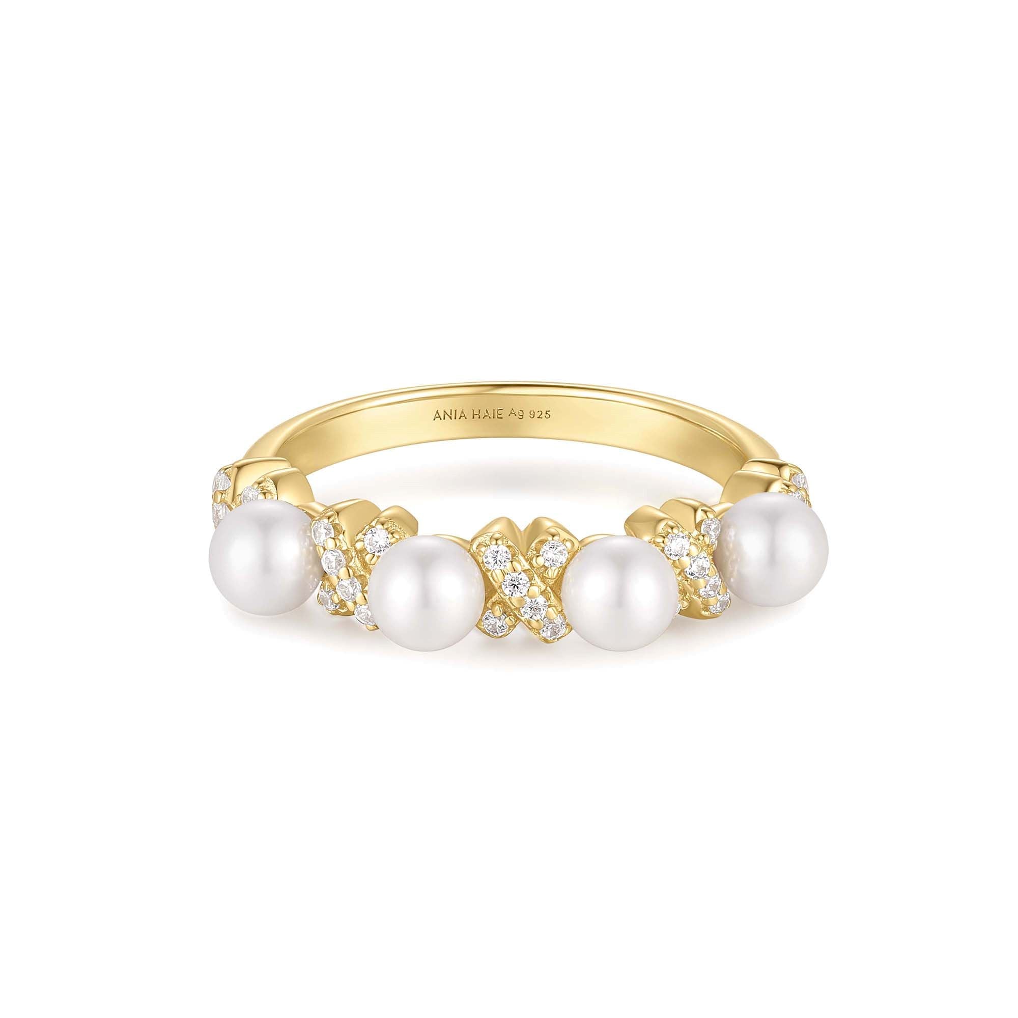 Ania Haie Gold Braided Shell Pearl Ring Luxury Statement Jewelry