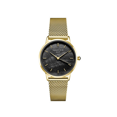 Rosefield Pearl Edit Mesh Black MOP Gold Watch RBGMG-R07