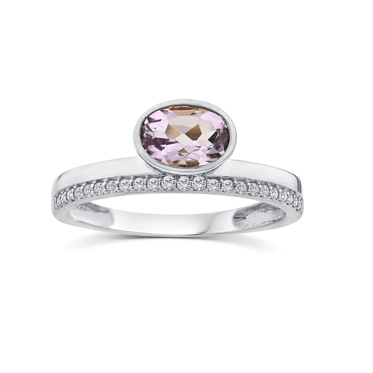 0.09ct Diamond & Pink Amethyst Ring in 9K White Gold