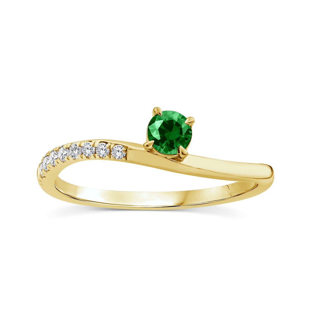 0.07ct Diamond & Emerald Wave Ring in 9K Yellow Gold