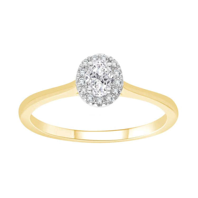 0.25ct Diamond Oval Halo Ring in 9K Yellow Gold