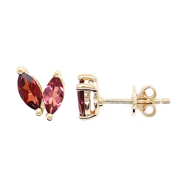 Garnet and Pink Tourmaline Earrings in 9K Yellow Gold