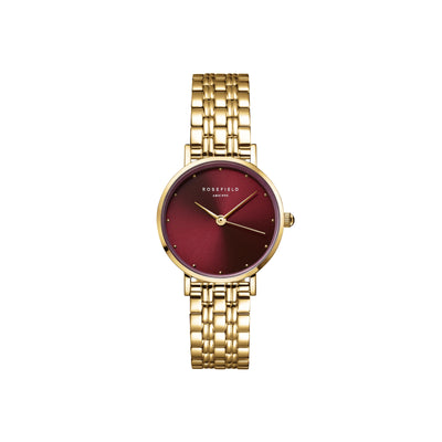 Rosefield Small Edit Burgundy Sunray Gold Watch SEGSG-SE01