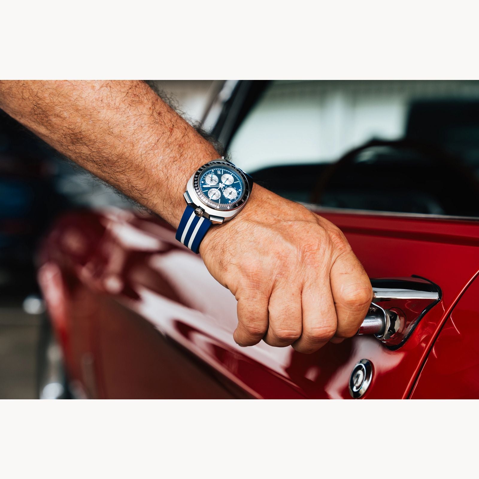 Bulova Racer Chronograph SHELBY® Limited Edition Blue Dial Rubber Band Watch 98B452