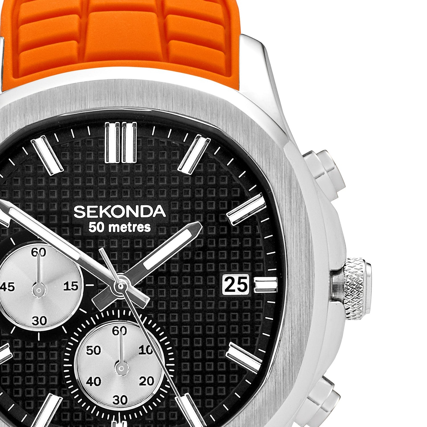 Sekonda Octaire Mens Black Dial Watch With Orange Silicone Strap 40mm