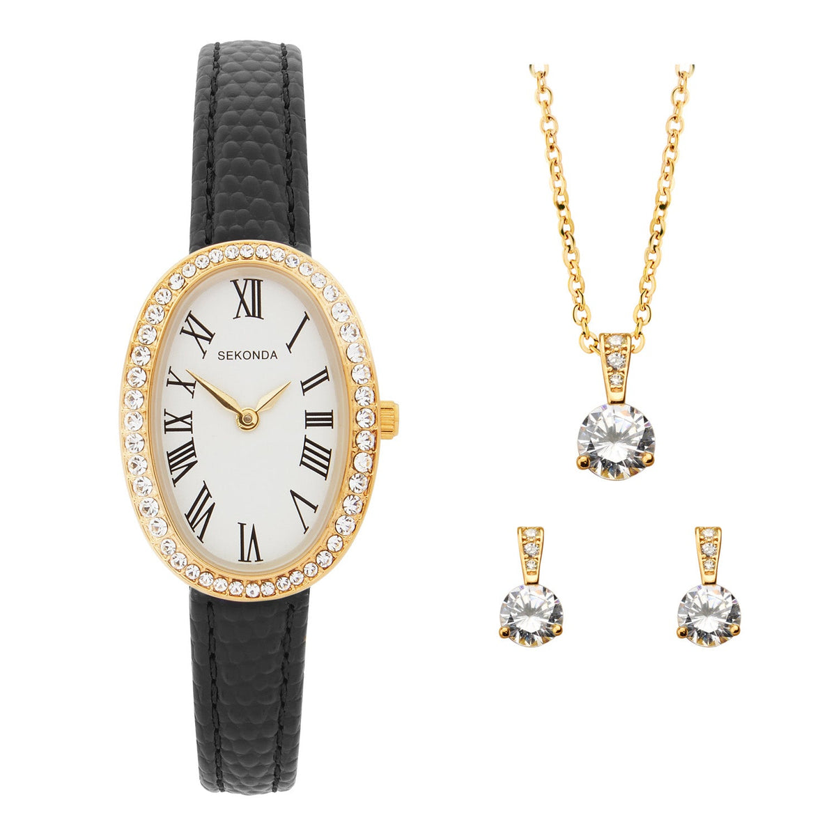 Sekonda Bellamy Crystal White Dial 23mm Womens Watch Gift Set Black SK49079