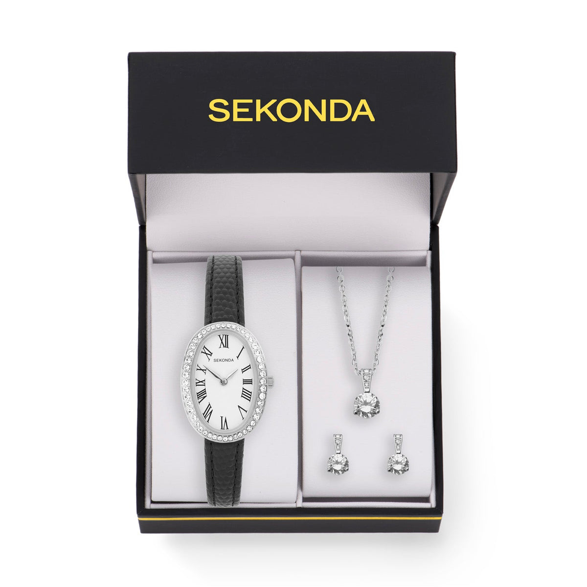 Sekonda Bellamy White Dial Black Leather Womens Watch SK49097 front packshot