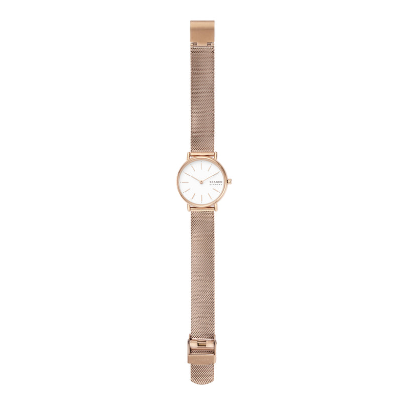 Skagen Signatur 女士超薄白色表盘和玫瑰金表带手表 SKW2694