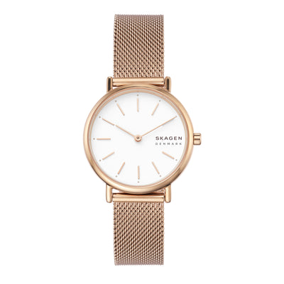 Skagen Signatur 女士超薄白色表盘和玫瑰金表带手表 SKW2694