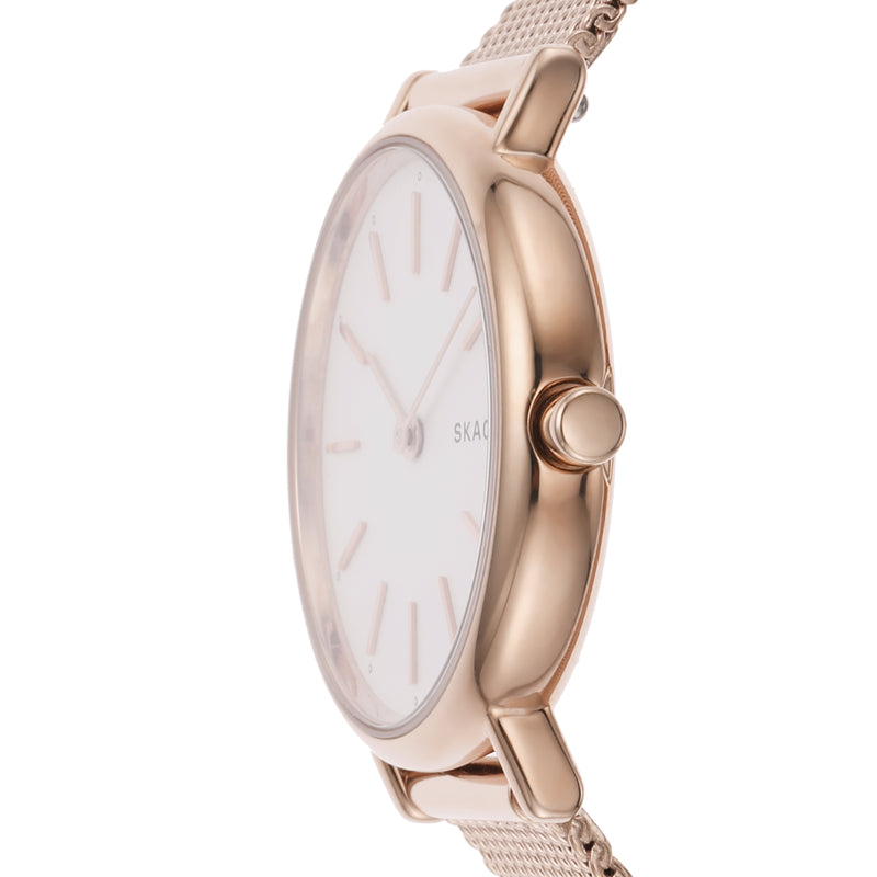 Skagen Signatur 女士超薄白色表盘和玫瑰金表带手表 SKW2694