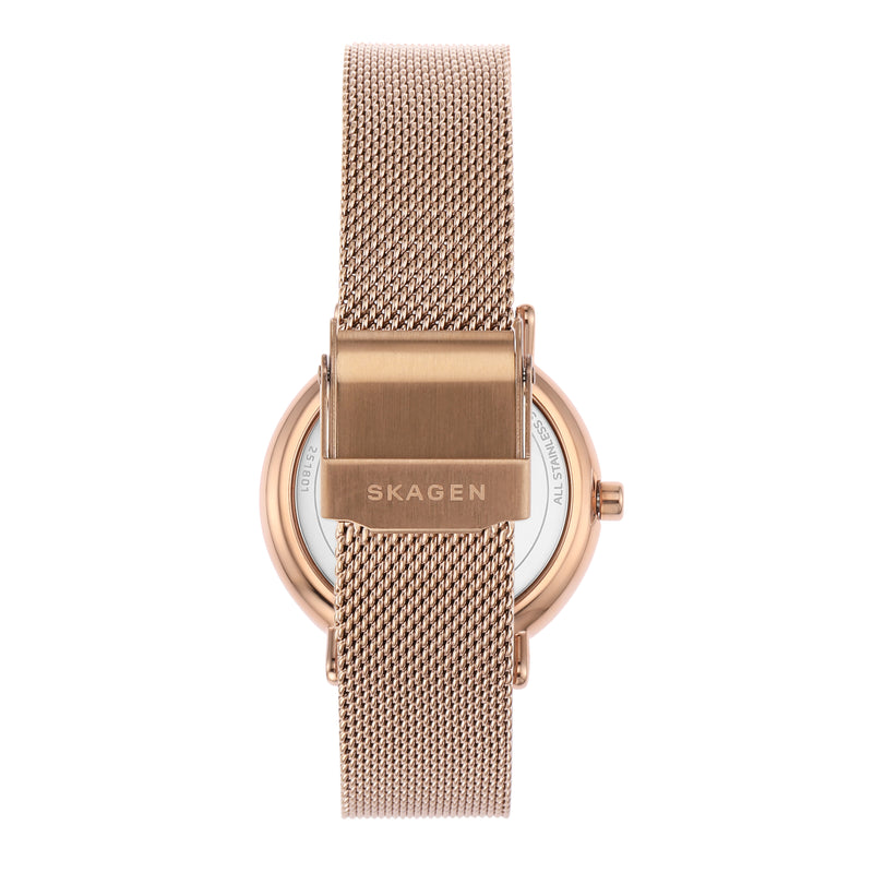 Skagen Signatur 女士超薄白色表盘和玫瑰金表带手表 SKW2694