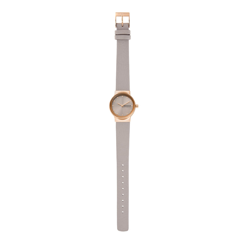 Skagen Freja Lille 极简灰石手表，配 LiteHide 皮革表带 SKW3005