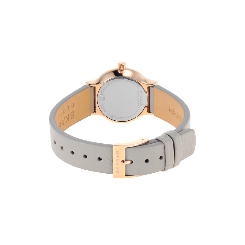 Skagen Freja Lille 极简灰石手表，配 LiteHide 皮革表带 SKW3005