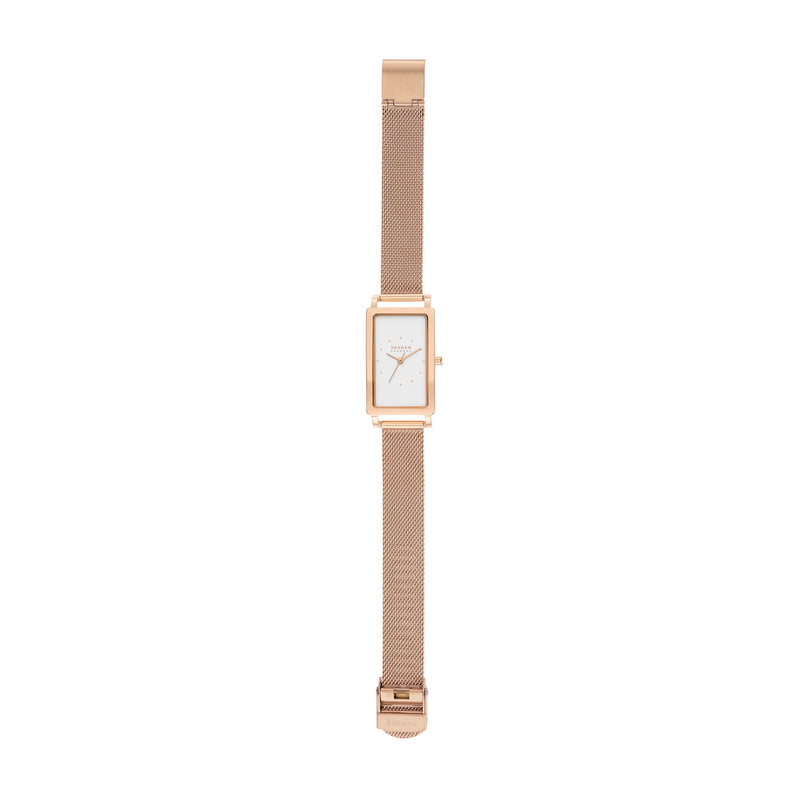 Skagen Hagen Rose Gold Rectangular Stainless Steel Mesh Watch SKW3095