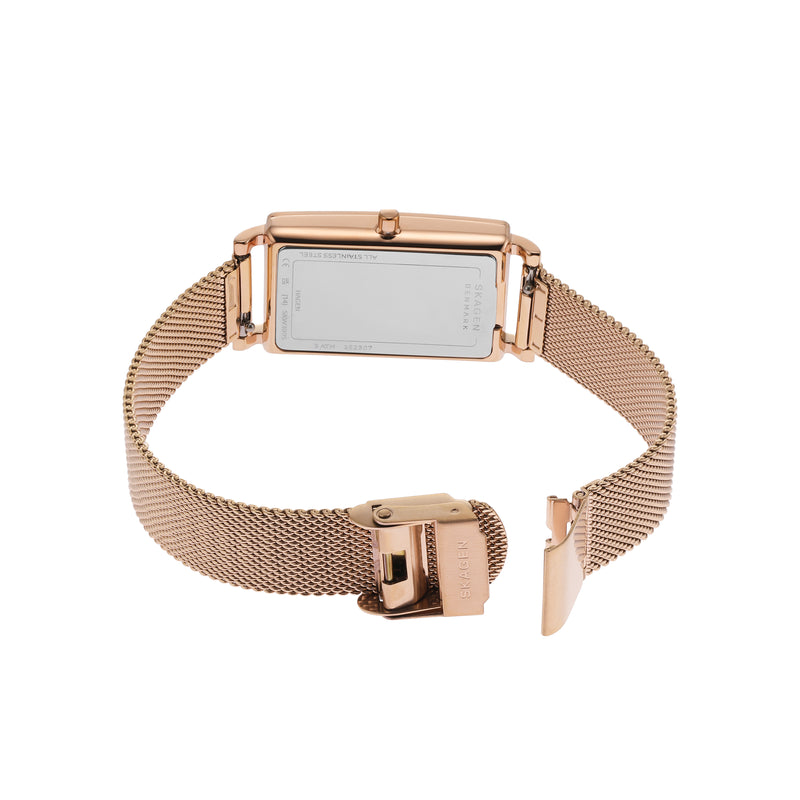 Skagen Hagen Rose Gold Rectangular Stainless Steel Mesh Watch SKW3095