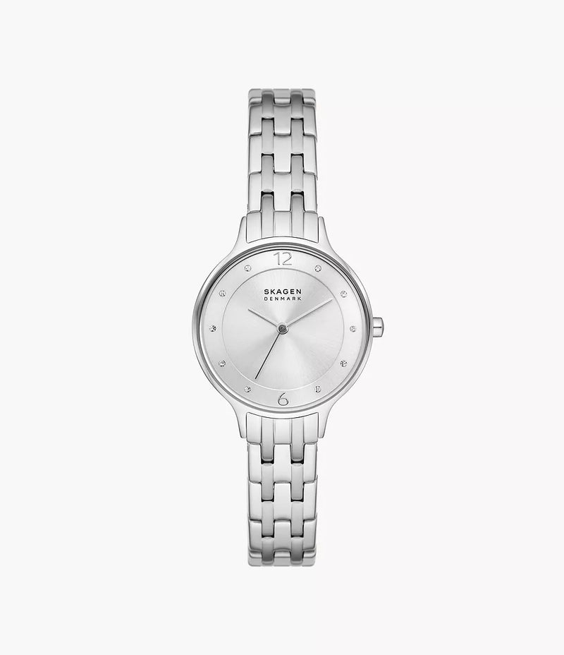 Skagen Anita Lille 优雅银色不锈钢手表，带三针显示 SKW3126