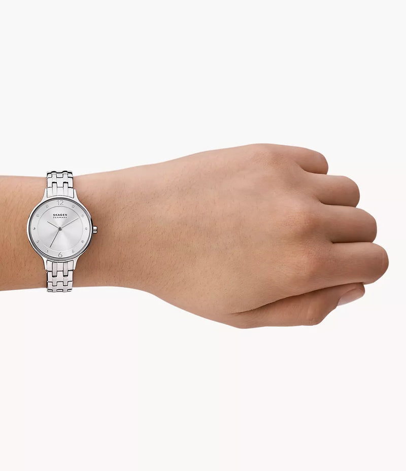 Skagen Anita Lille 优雅银色不锈钢手表，带三针显示 SKW3126