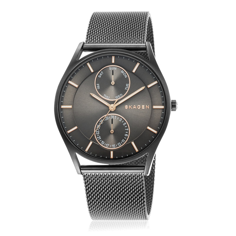 Skagen Holst Charcoal Steel Mesh Chronograph Watch SKW6180 with Dual Sub-Dials and 50m Water Resistance