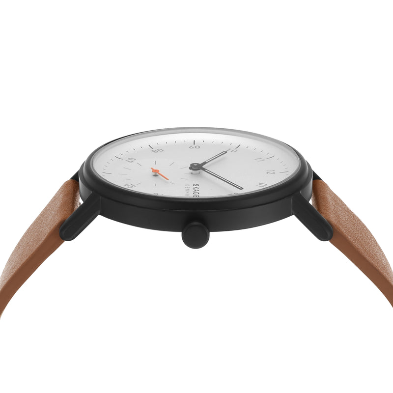 Skagen Kuppel Elegant Brown Leather Watch with Precision Sub-Second Dial SKW6889