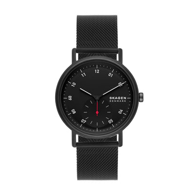 Skagen Kuppel Precision Black Stainless Steel Mesh Watch with Sub-Second Dial SKW6892