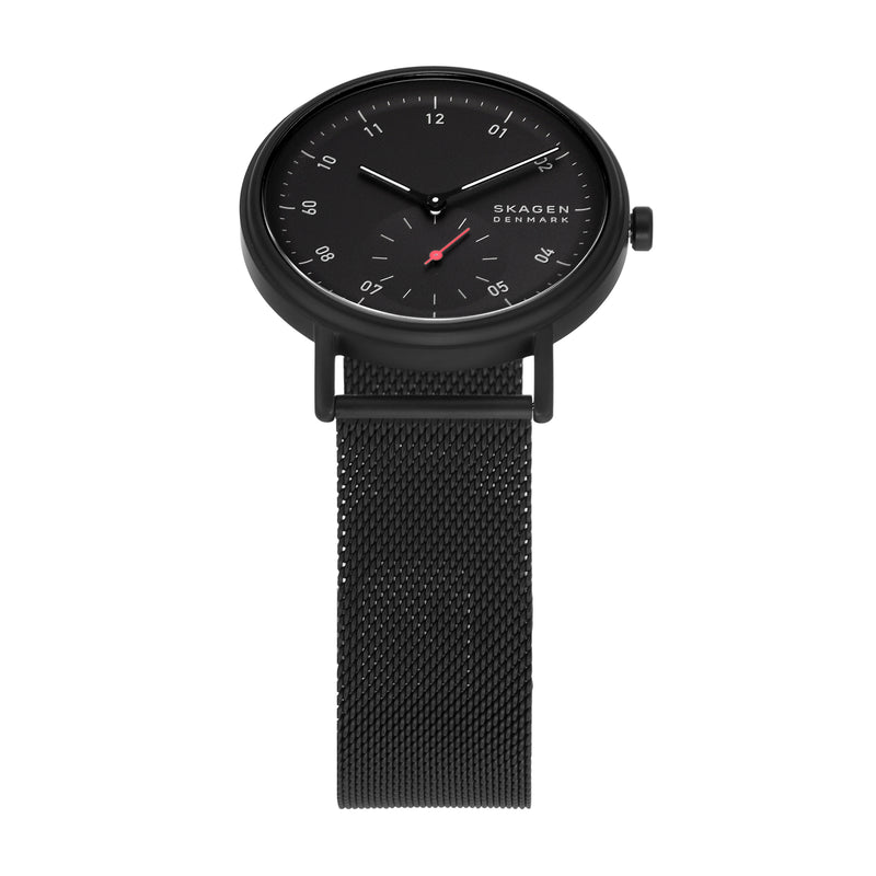 Skagen Kuppel Precision Black Stainless Steel Mesh Watch with Sub-Second Dial SKW6892