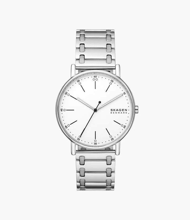 Skagen Signatur 优雅银色不锈钢手表，带三针机芯 - 型号 SKW6912