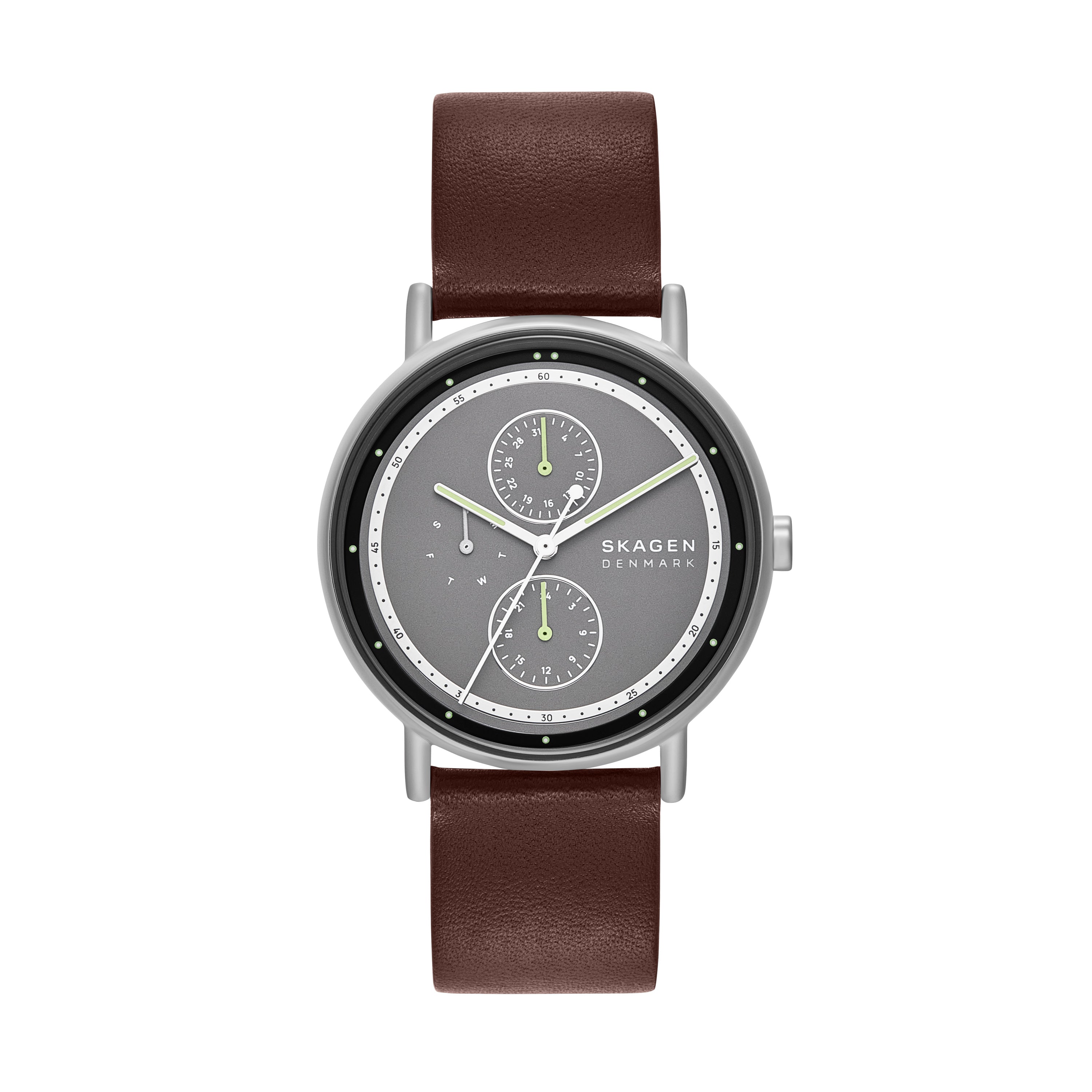 Skagen Signatur Gray Dial Brown Leather Strap Watch SKW6941