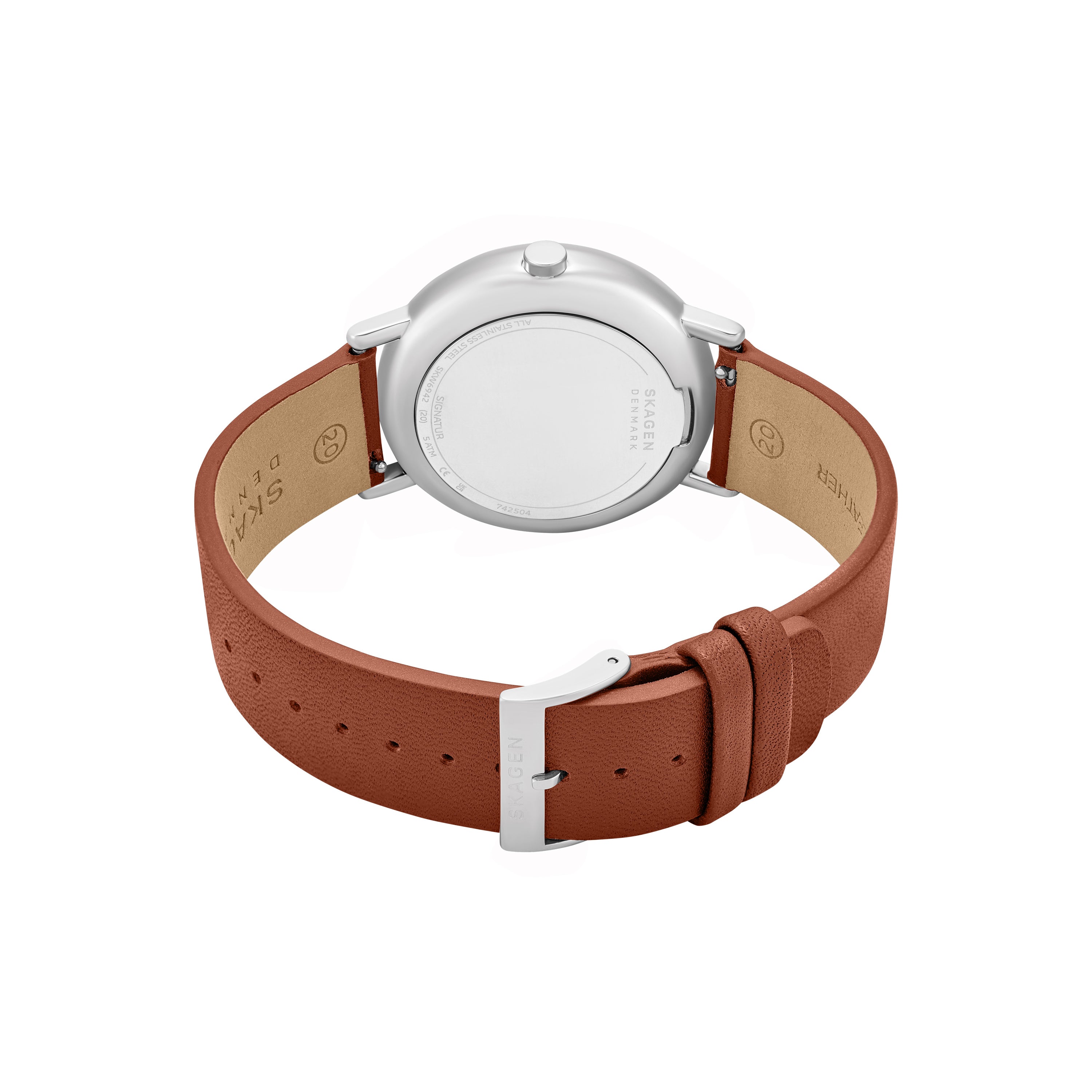 Skagen Signatur Cream Dial Brown Leather Strap Watch SKW6942