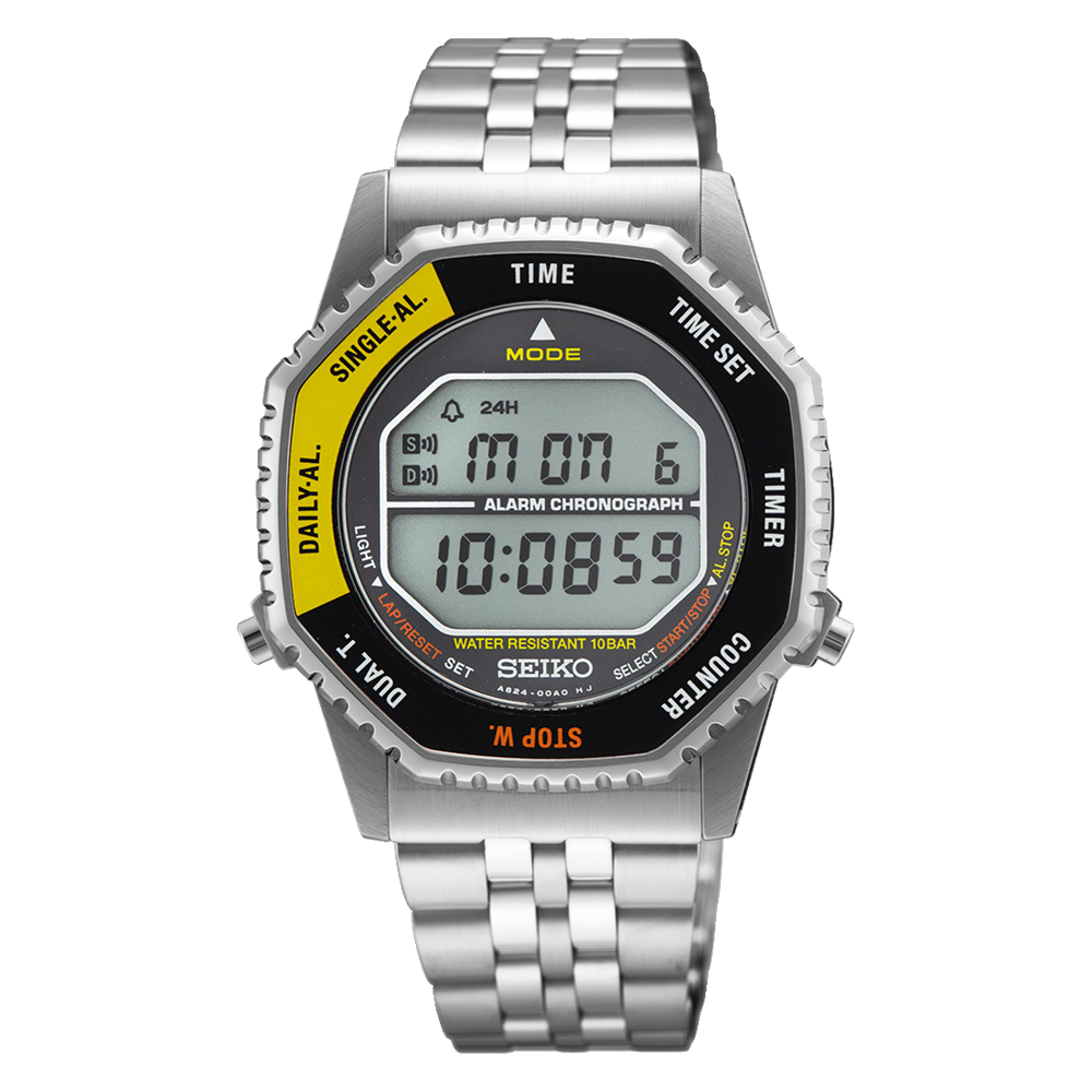 Seiko Rotocall Revival Digital Stainless Steel Black and Yellow Watch SMGG17P