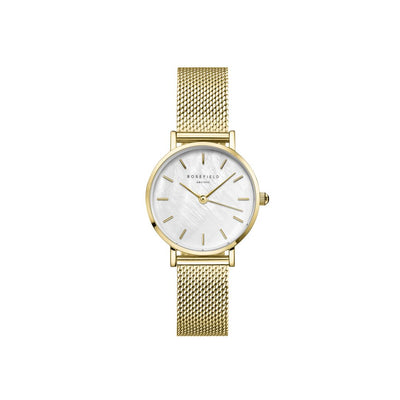 Rosefield Small Edit White MOP Mesh Gold Watch SMGMG-S06