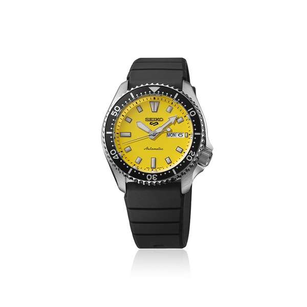Seiko 5 Sports SKX Series Automatic Yellow Dial Rubber Band Watch SRPL87K