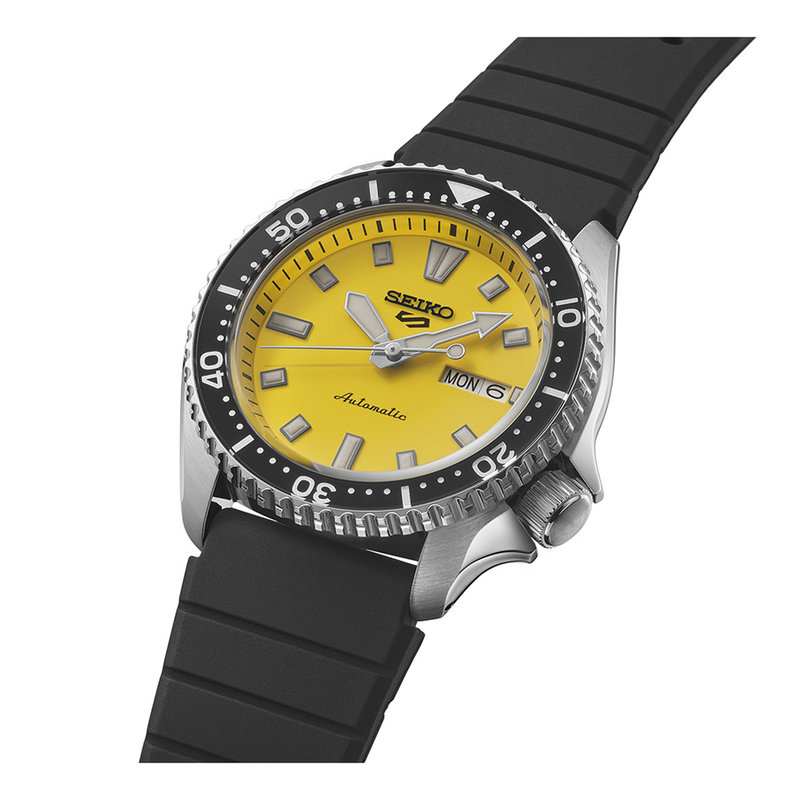 Seiko 5 Sports SKX Series Automatic Yellow Dial Rubber Band Watch SRPL87K