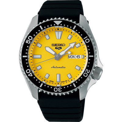 Seiko 5 Sports SKX Series Automatic Yellow Dial Rubber Band Watch SRPL87K