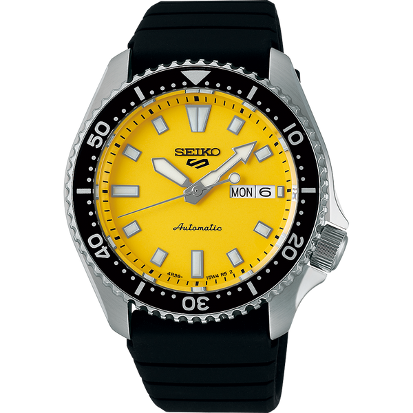 Seiko 5 Sports SKX Series Automatic Yellow Dial Rubber Band Watch SRPL87K