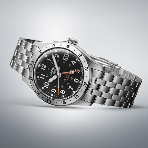 Stainless steel wristwatch with a black dial and numbered bezel.