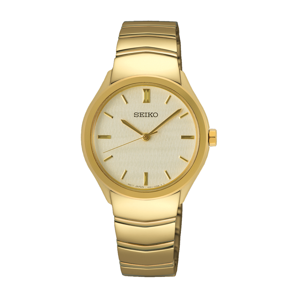Seiko Gold Stainless Steel Quartz Champagne Dial Watch SUR552P